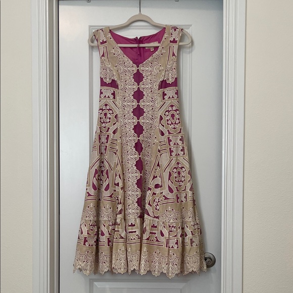EUC! Moulinette Soeurs/Anthropologie Pink and Cream Lace Midi Dress, Size 2 - Picture 4 of 7